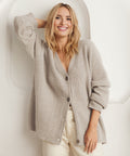 Women's Soft Ribbed Cardigan with Deep V-Neck and Dropped Shoulders – Beige