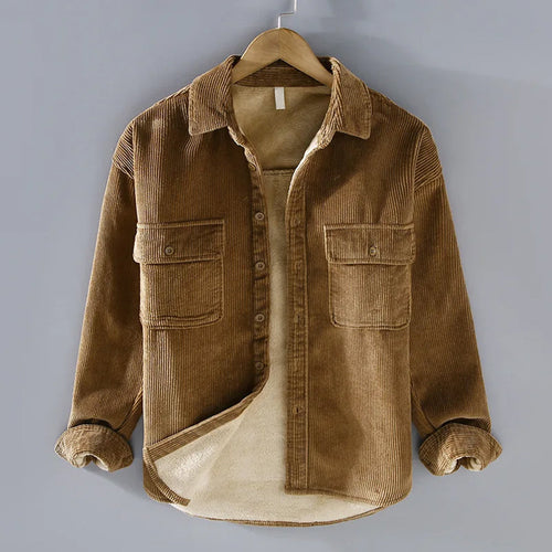 Men's Corduroy Shacket with Twin Flap Chest Pockets – Khaki