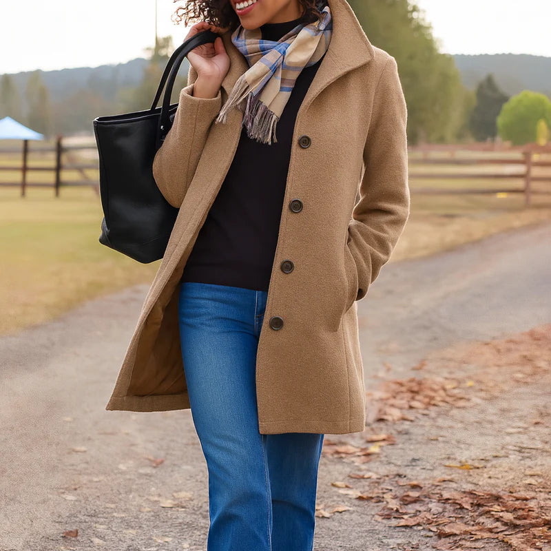 Women's Straight Cut Buttoned Coat Warm Everyday Staple – Khaki