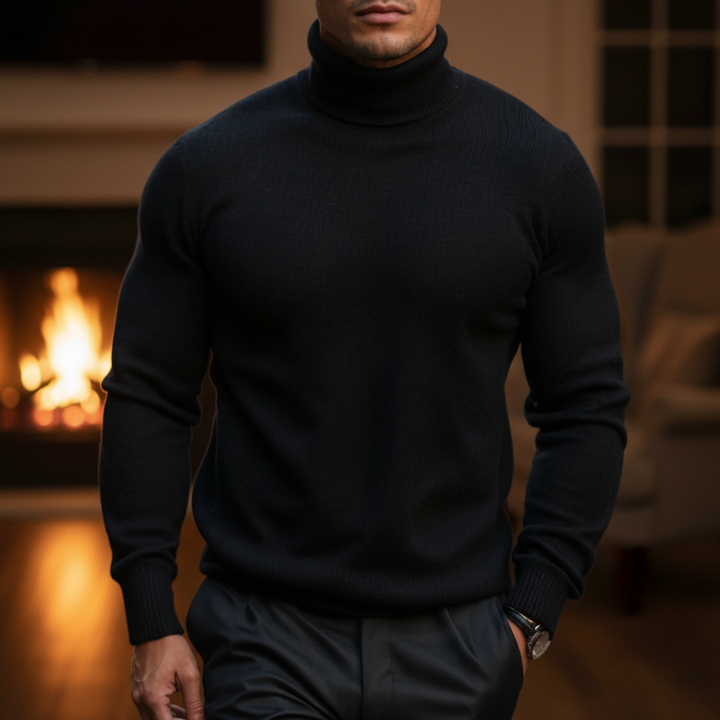 Men's Fine-Knit Roll-Neck Jumper in a Straight Fit
