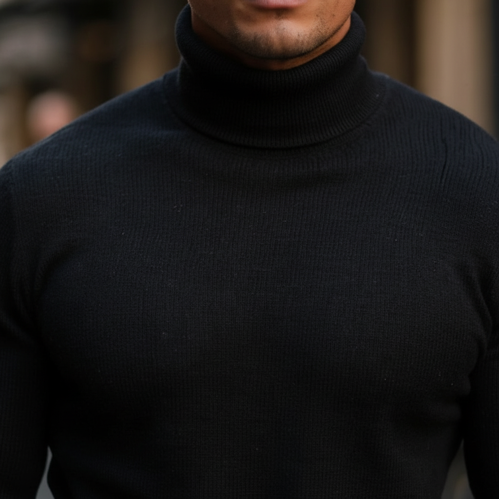 Men's Fine-Knit Roll-Neck Jumper in a Straight Fit