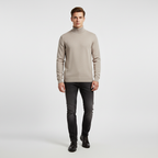 Men's Fine-Knit Roll-Neck Jumper in a Straight Fit – Beige