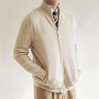 Men's Full-Zip Ribbed Knit Cardigan with Stand Collar