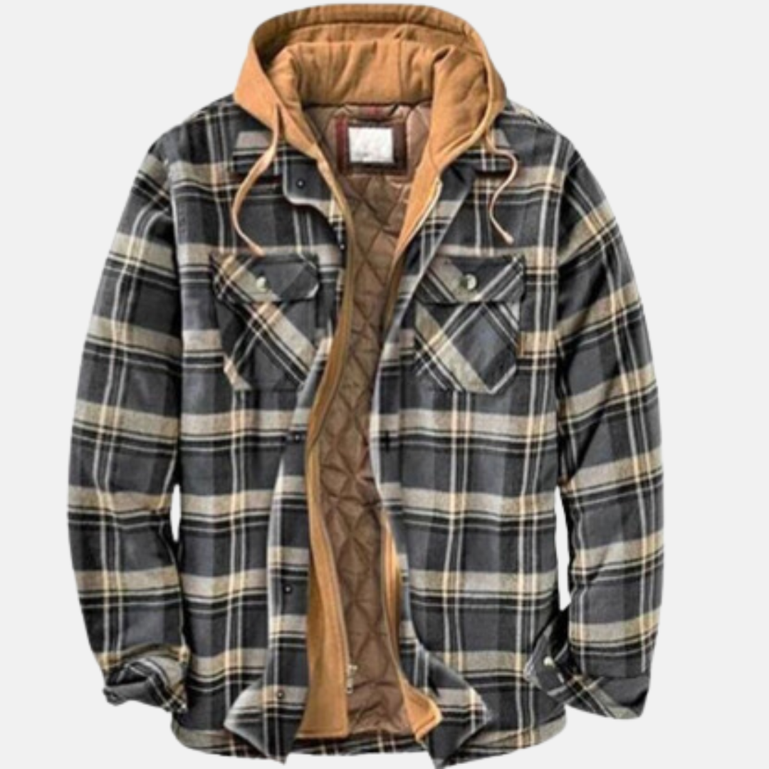 Men's Padded Printed Overshirt Jacket with Drawstring Hood – Grey