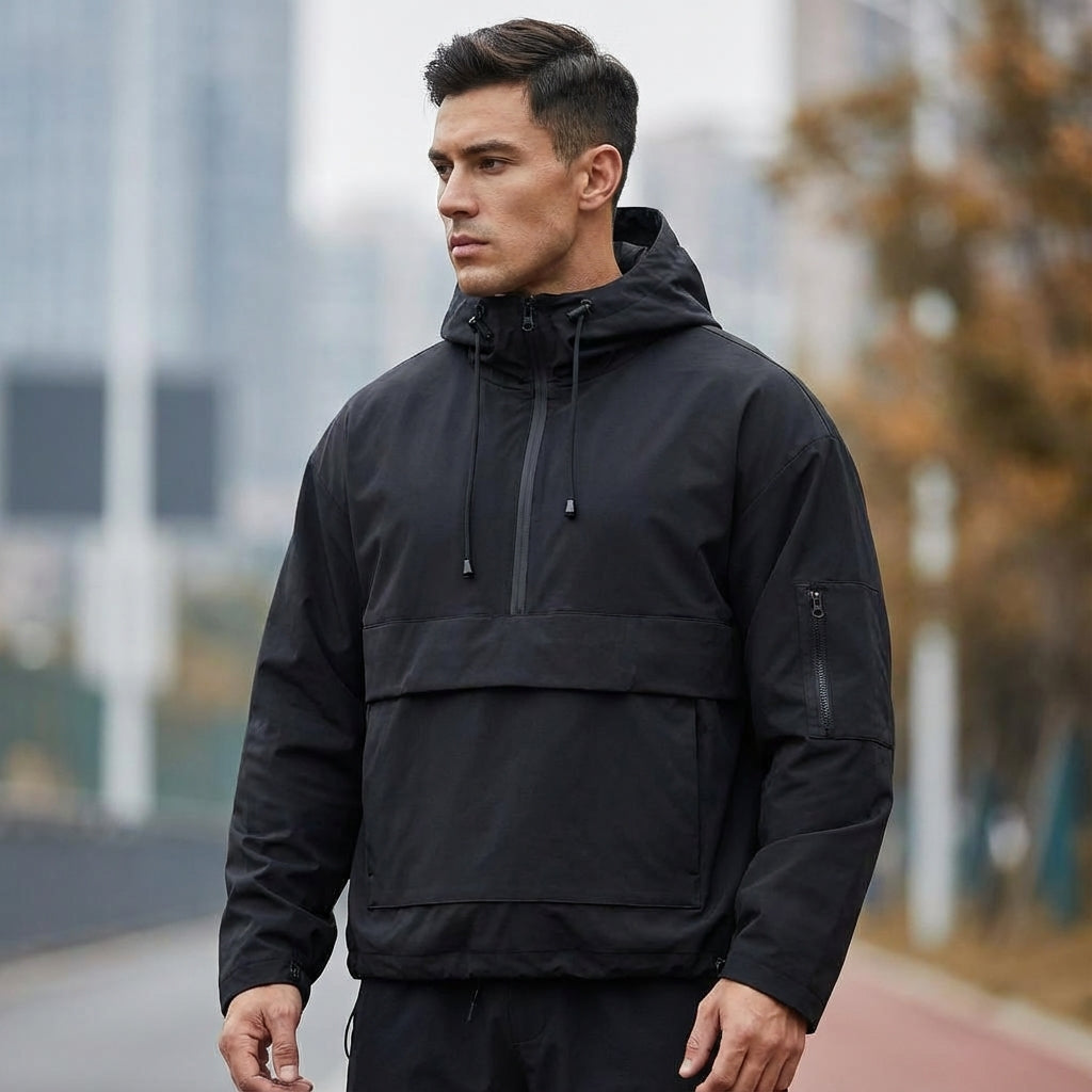Men's Water-Repellent Anorak with Adjustable Hood and Hem