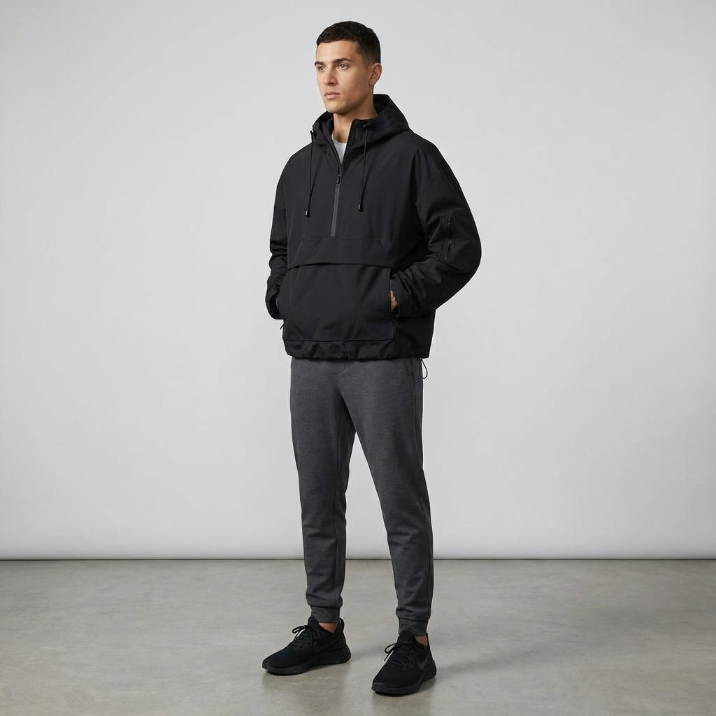 Men's Water-Repellent Anorak with Adjustable Hood and Hem