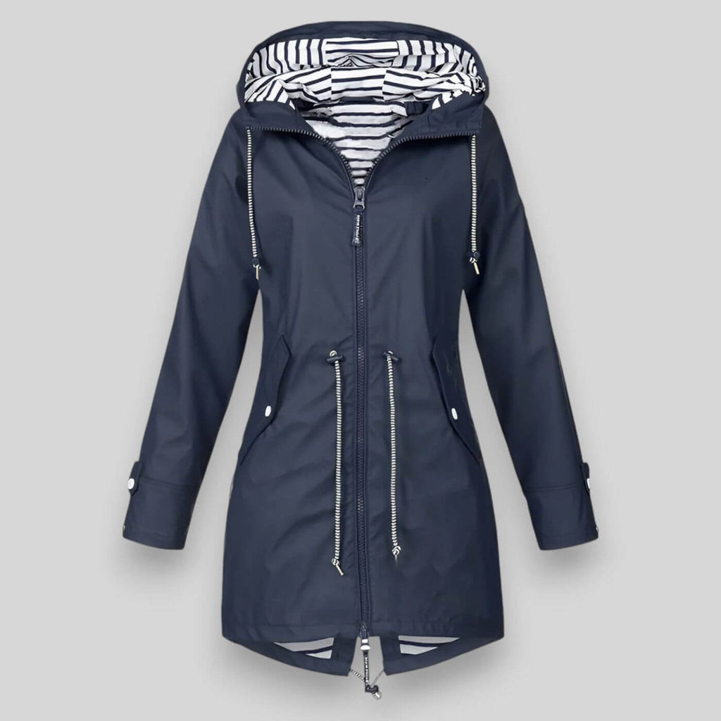 Women's Streamlined Waterproof Jacket with Adjustable Fit – Navy blue