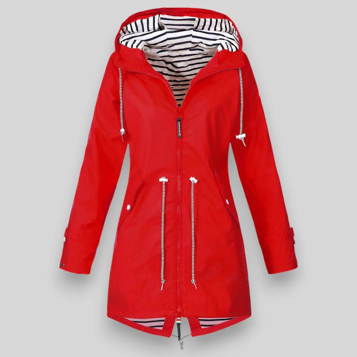 Women's Streamlined Waterproof Jacket with Adjustable Fit – Red