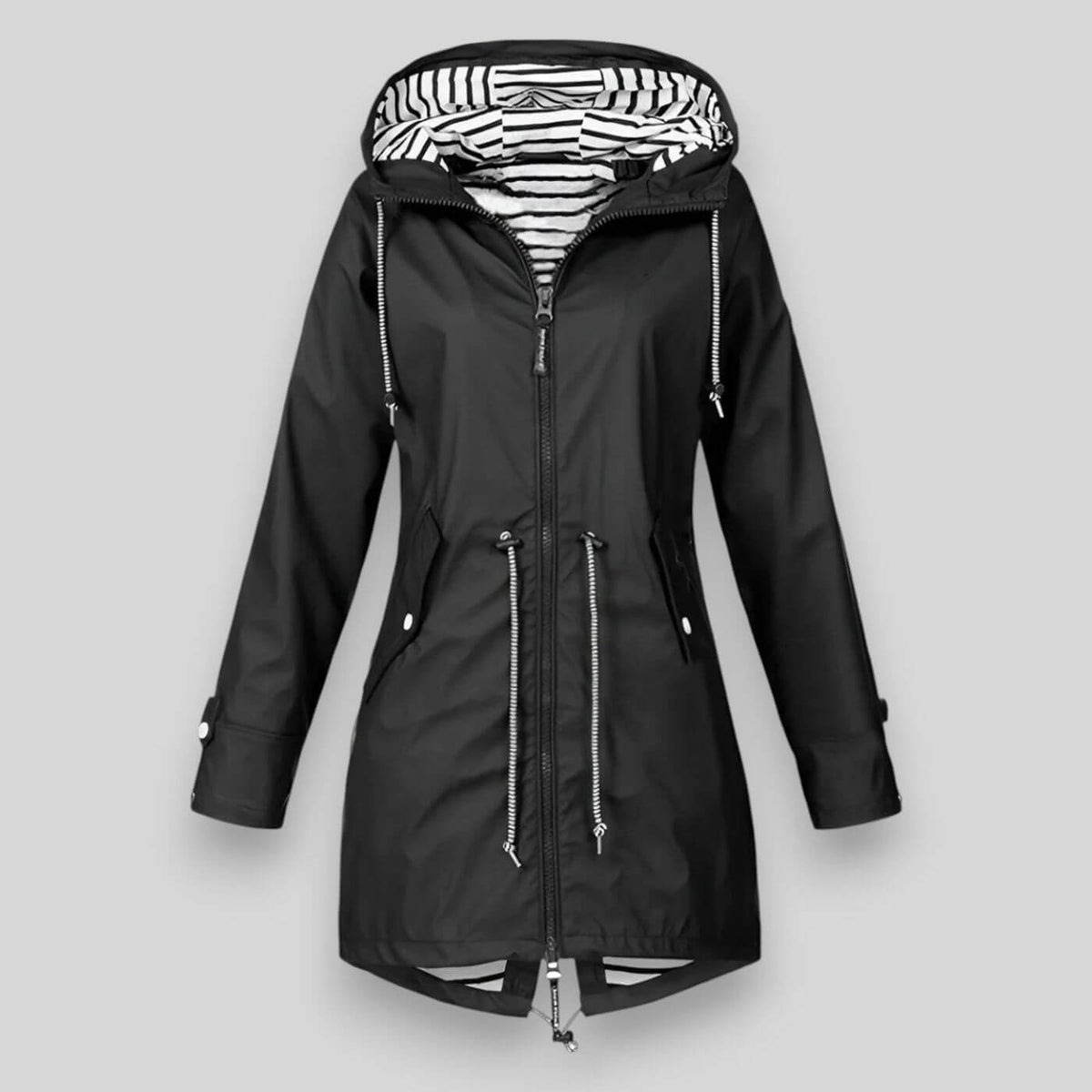 Women's Streamlined Waterproof Jacket with Adjustable Fit – Black
