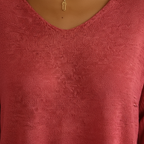 Women's Relaxed V-Neck Knit Top with Curved Hem