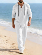 Men's Hooded Henley Lounge Set with Drawstring Trousers