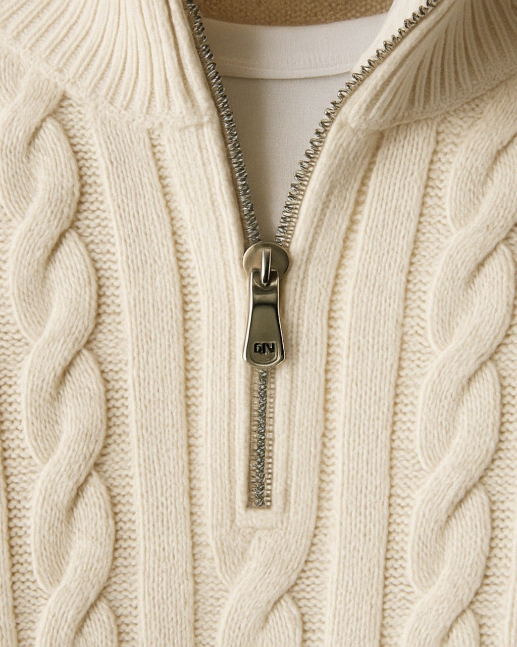 Men's Half-Zip Cable-Knit Jumper with Open Collar