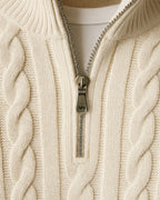 Men's Half-Zip Cable-Knit Jumper with Open Collar