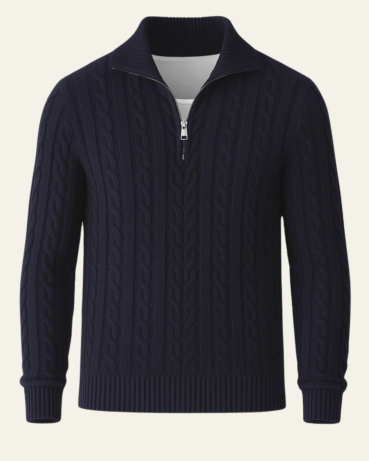 Men's Half-Zip Cable-Knit Jumper with Open Collar – Dark Grey