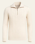 Men's Half-Zip Cable-Knit Jumper with Open Collar – Cream