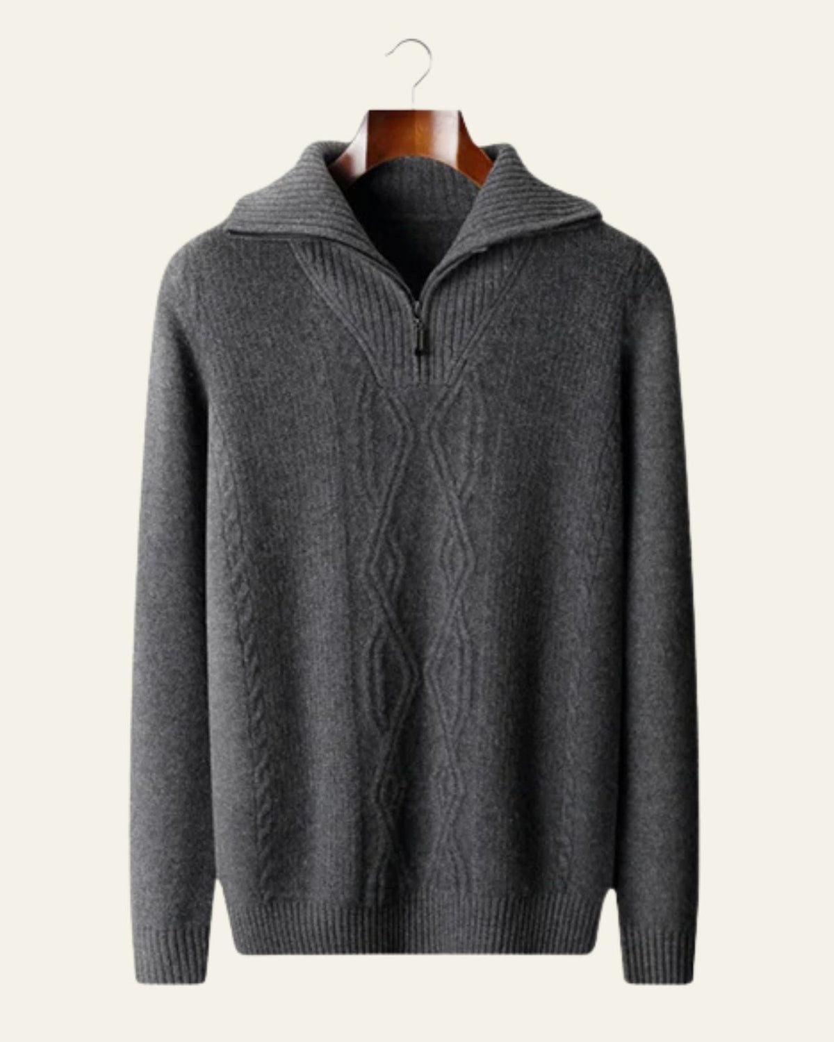Men's High Collar Cable-Knit Quarter-Zip Jumper – Dark Grey