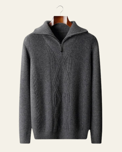 Men's High Collar Cable-Knit Quarter-Zip Jumper – Dark Grey