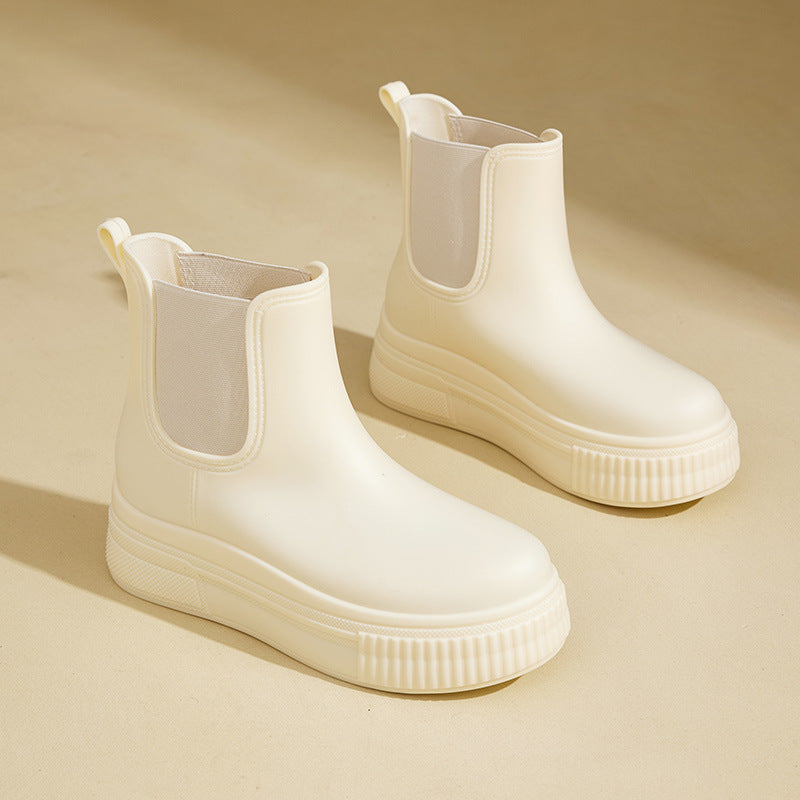 Women's Platform Chelsea Boots with Waterproof Winter Finish – White Stamped
