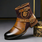 Men's Vintage Ankle Boots with Suede Panels and Buckle – Brown