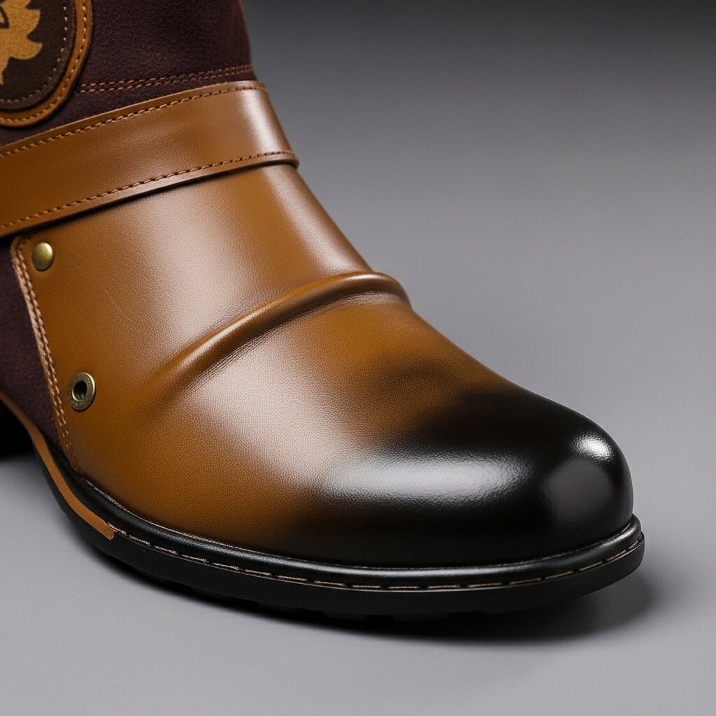 Men's Vintage Ankle Boots with Suede Panels and Buckle
