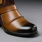 Men's Vintage Ankle Boots with Suede Panels and Buckle