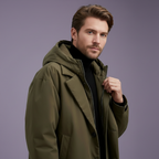 Men's Below-the-Knee Waterproof Hooded Coat with Zip and Buttons