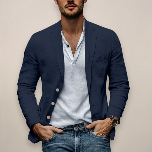 Men's Lightweight Narrow Lapel Slim Blazer – Navy Blue