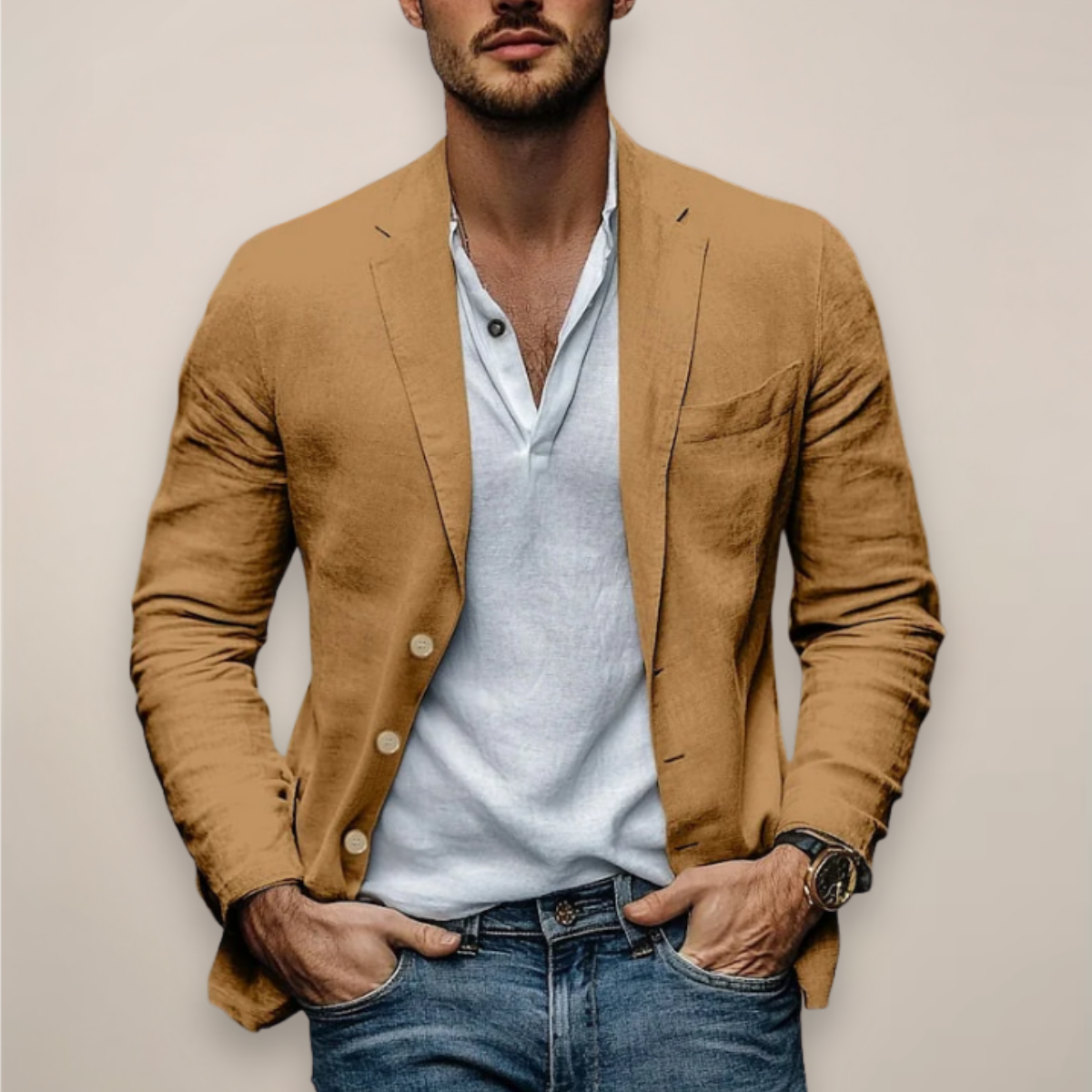 Men's Lightweight Narrow Lapel Slim Blazer – Khaki
