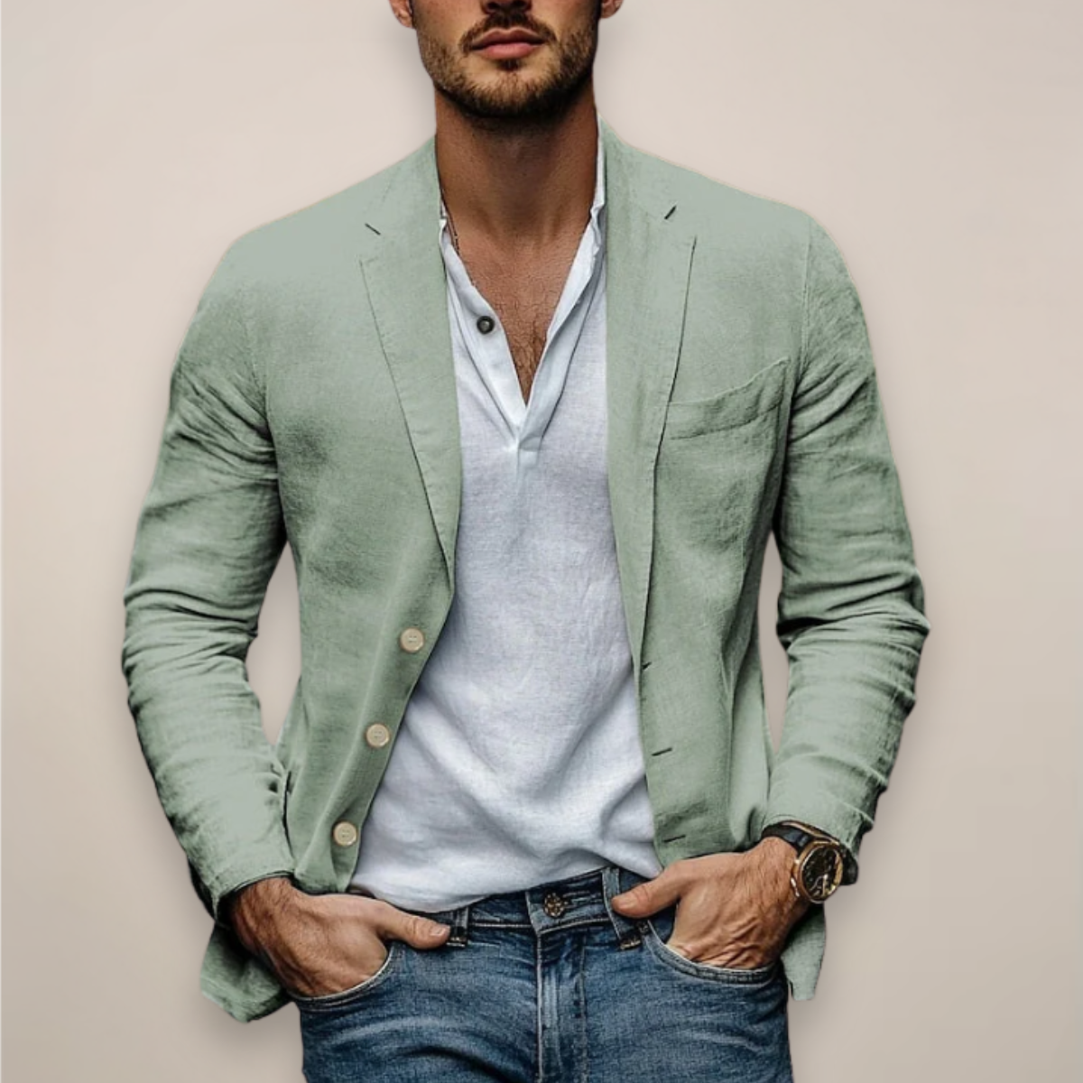 Men's Lightweight Narrow Lapel Slim Blazer – Sage Green