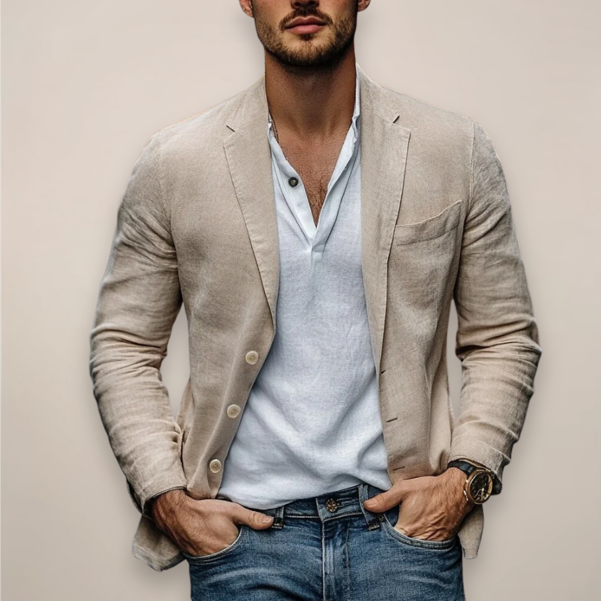 Men's Lightweight Narrow Lapel Slim Blazer – Beige