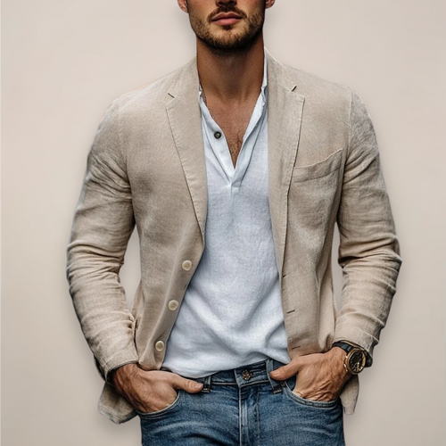Men's Lightweight Narrow Lapel Slim Blazer – Beige