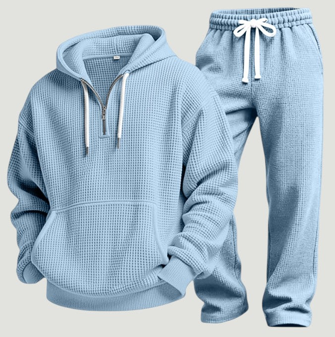 Men's Half-Zip Waffle Knit Hoodie and Joggers Set