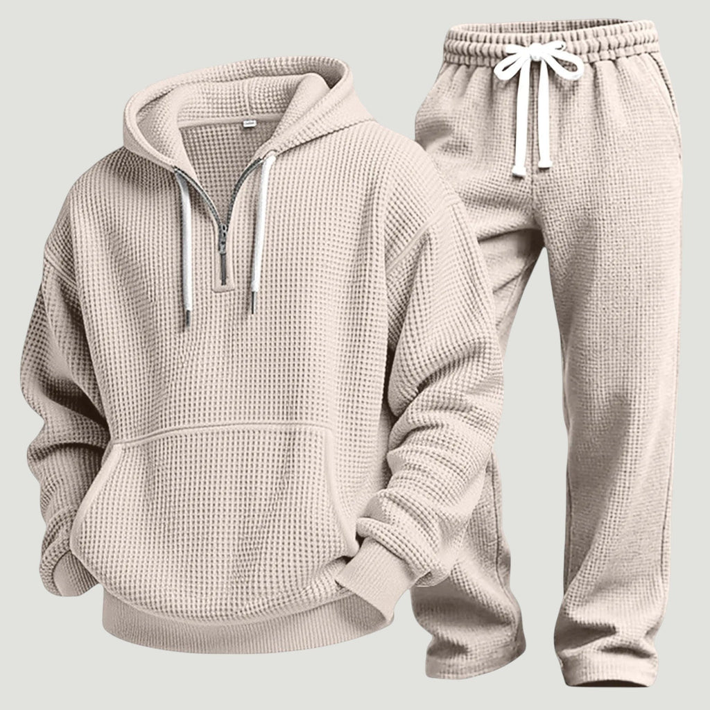 Men's Half-Zip Waffle Knit Hoodie and Joggers Set