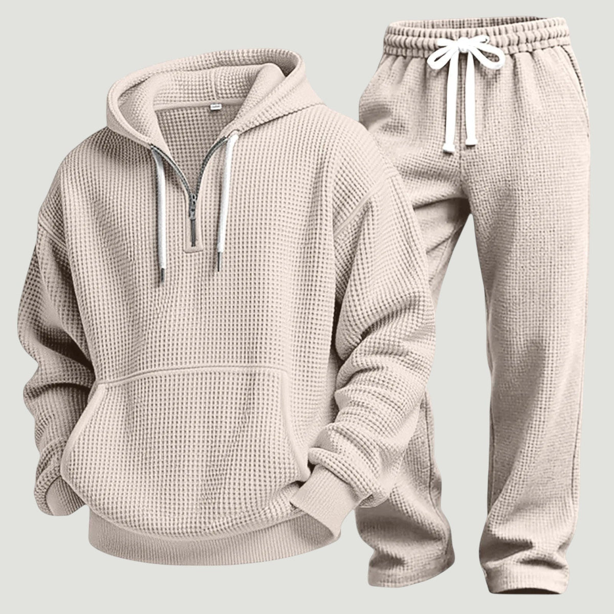 Men's Half-Zip Waffle Knit Hoodie and Joggers Set