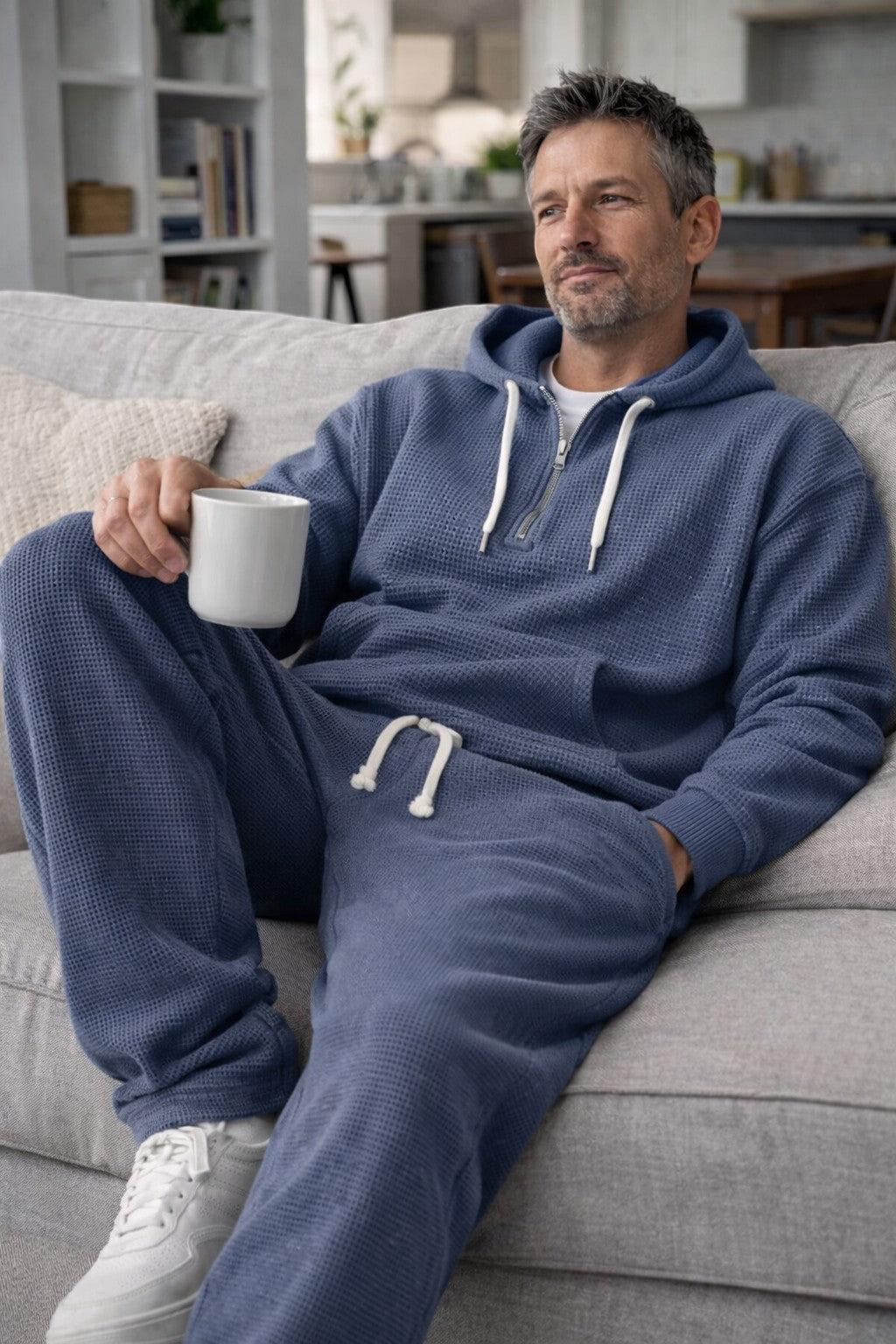 Men's Half-Zip Waffle Knit Hoodie and Joggers Set