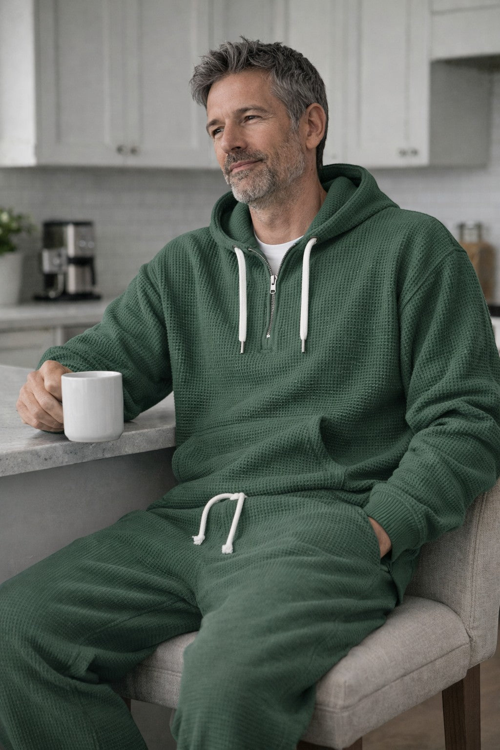 Men's Half-Zip Waffle Knit Hoodie and Joggers Set
