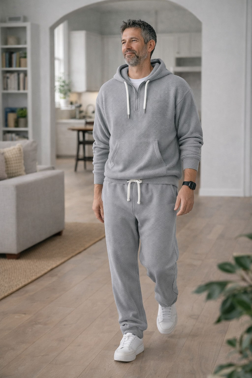 Men's Half-Zip Waffle Knit Hoodie and Joggers Set
