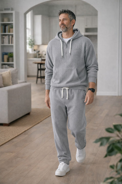 Men's Half-Zip Waffle Knit Hoodie and Joggers Set