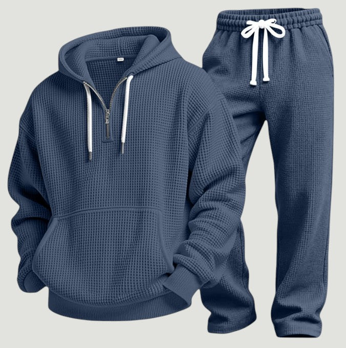 Men's Half-Zip Waffle Knit Hoodie and Joggers Set
