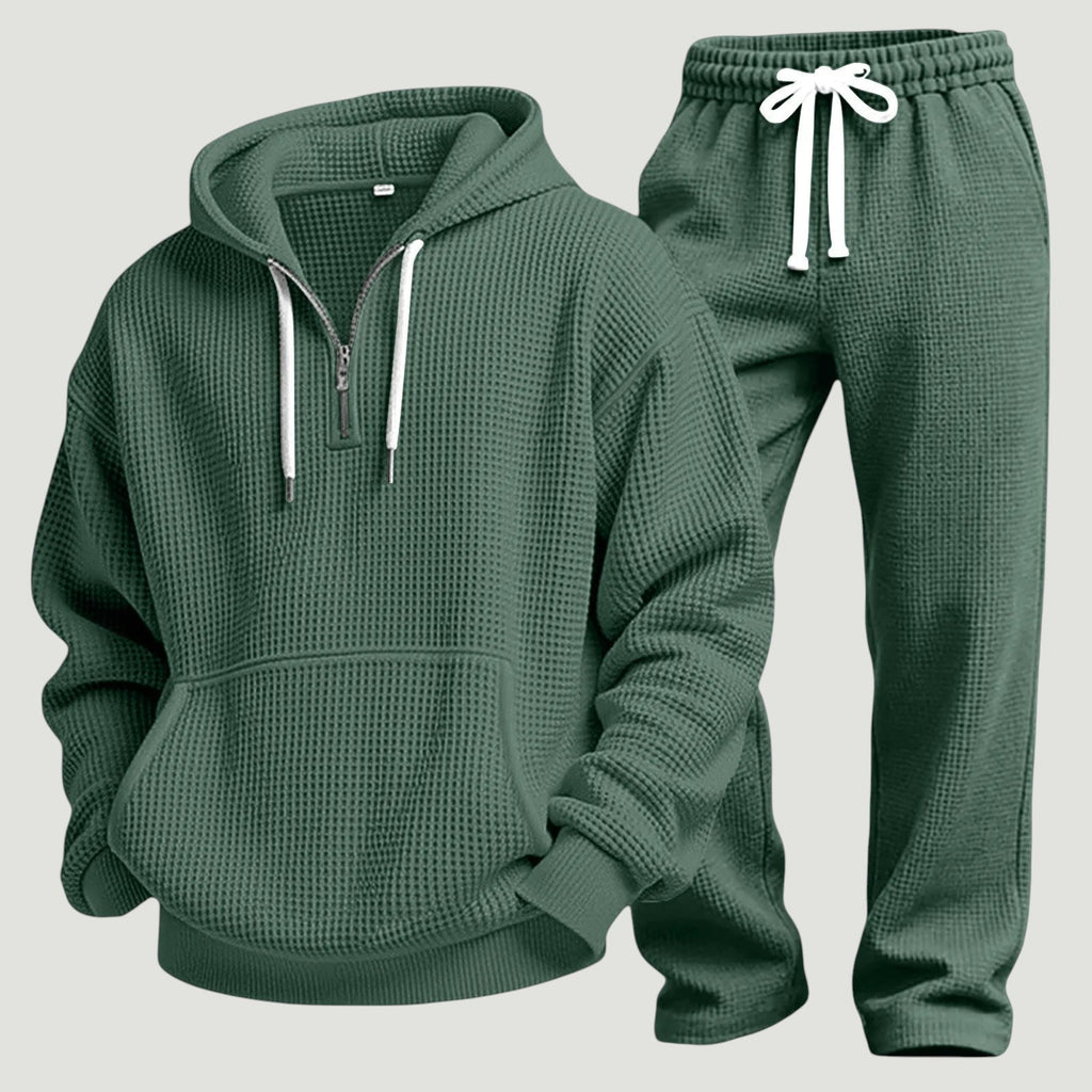 Men's Half-Zip Waffle Knit Hoodie and Joggers Set