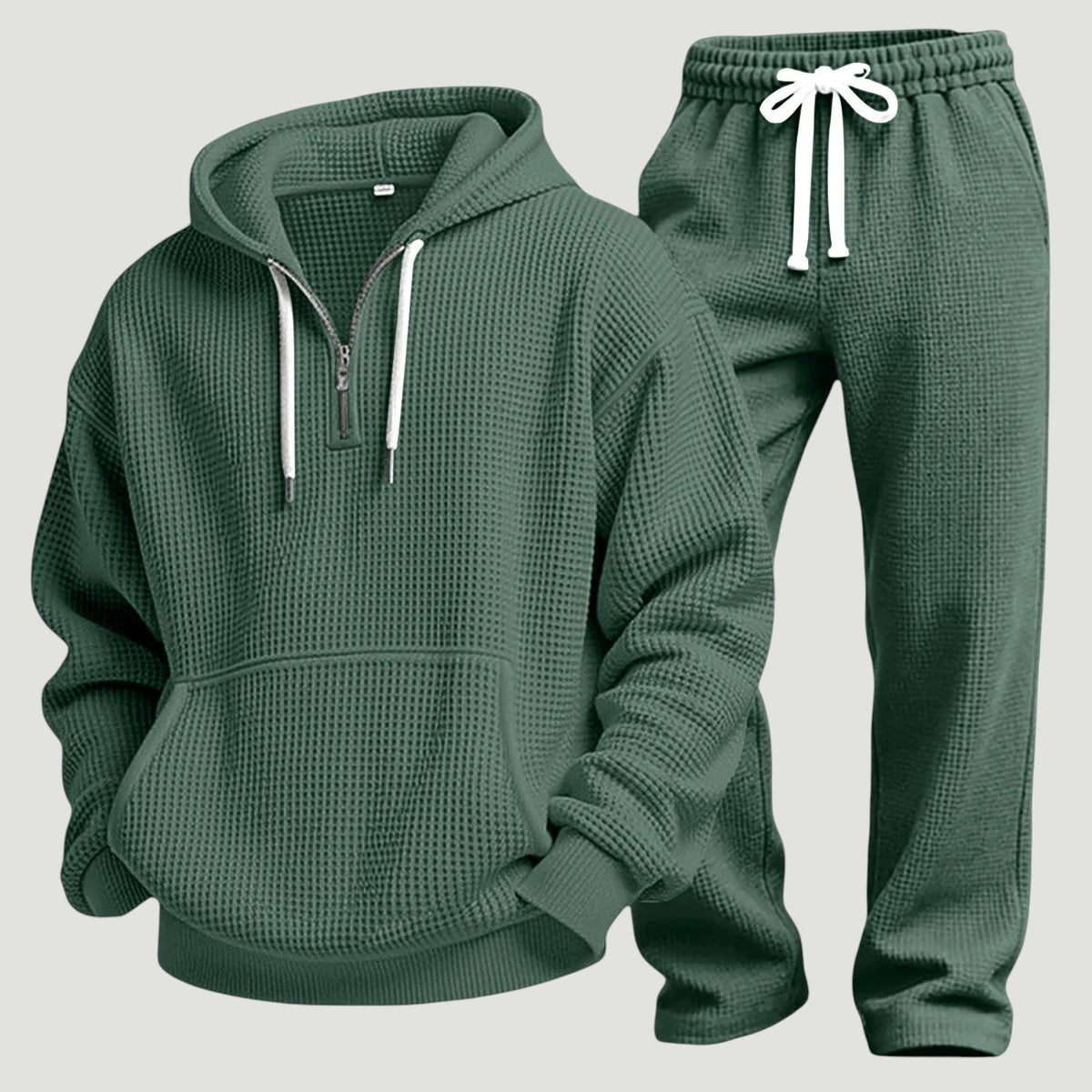 Men's Half-Zip Waffle Knit Hoodie and Joggers Set