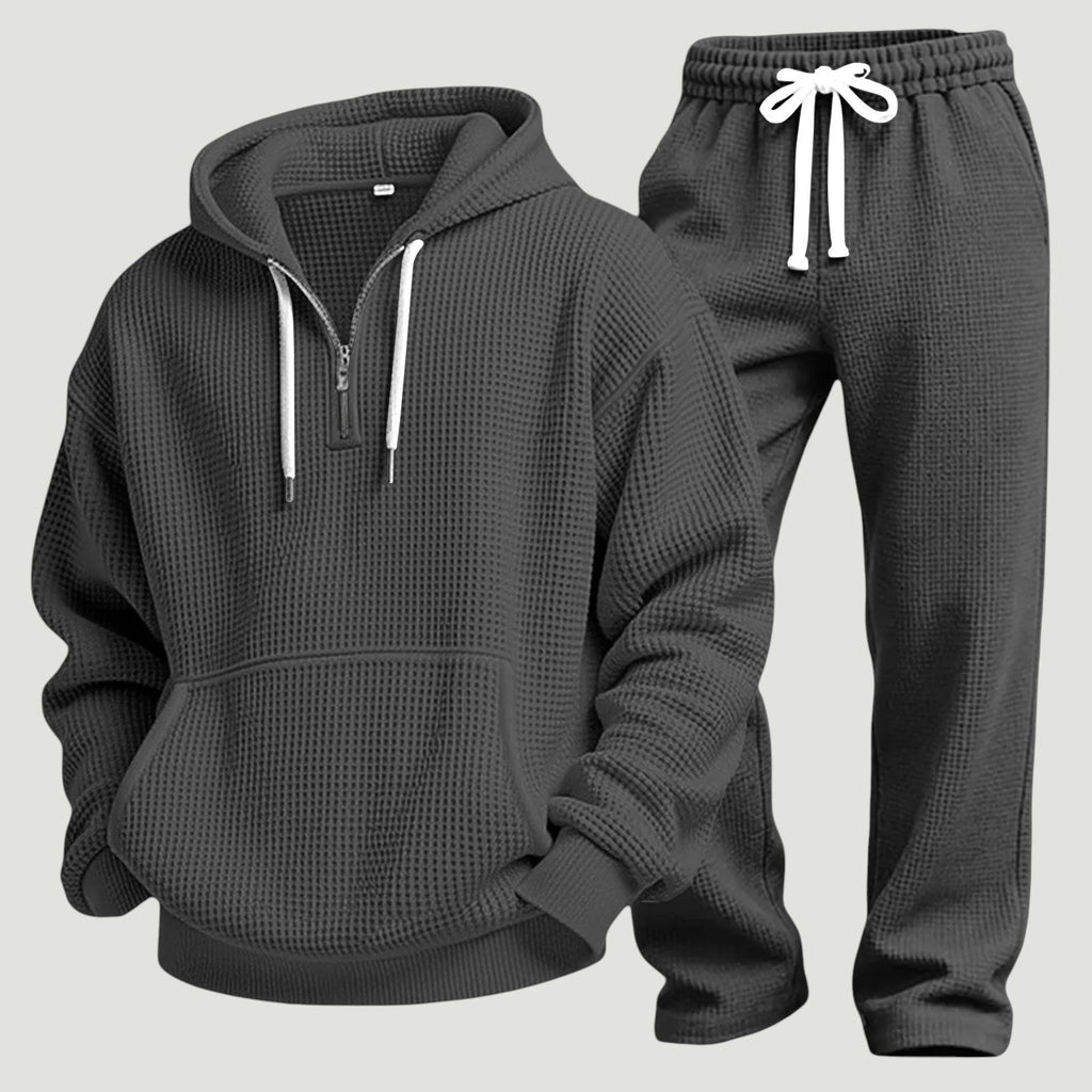 Men's Half-Zip Waffle Knit Hoodie and Joggers Set