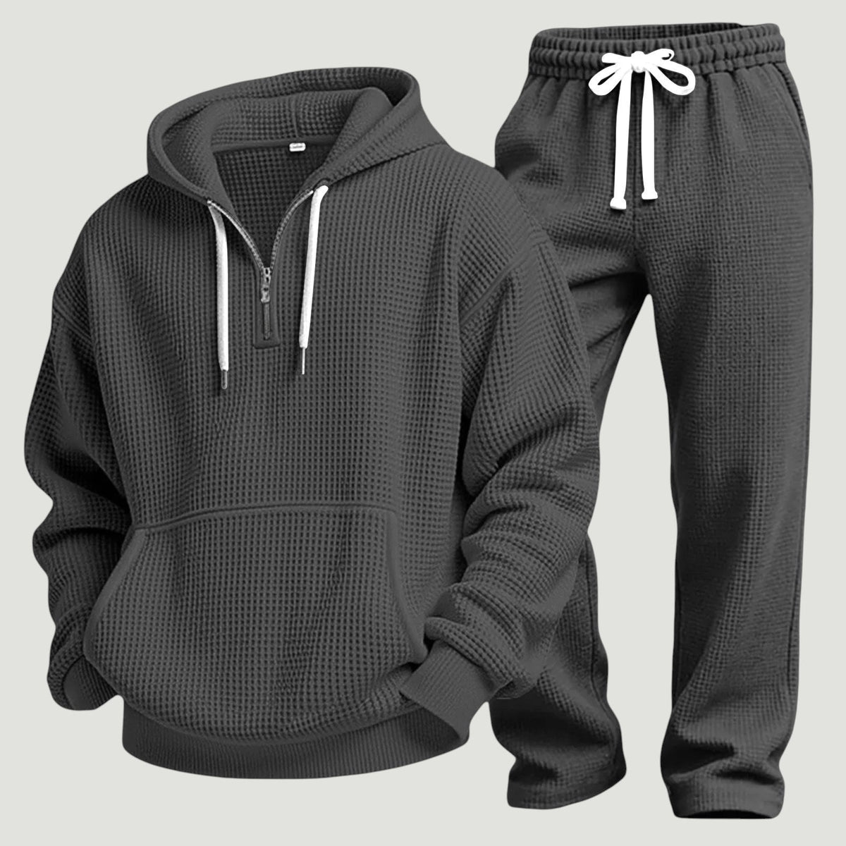 Men's Half-Zip Waffle Knit Hoodie and Joggers Set