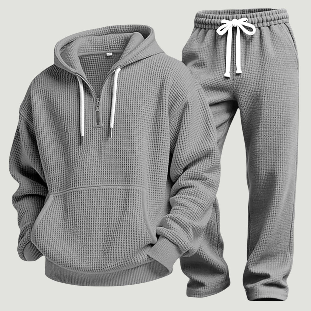 Men's Half-Zip Waffle Knit Hoodie and Joggers Set