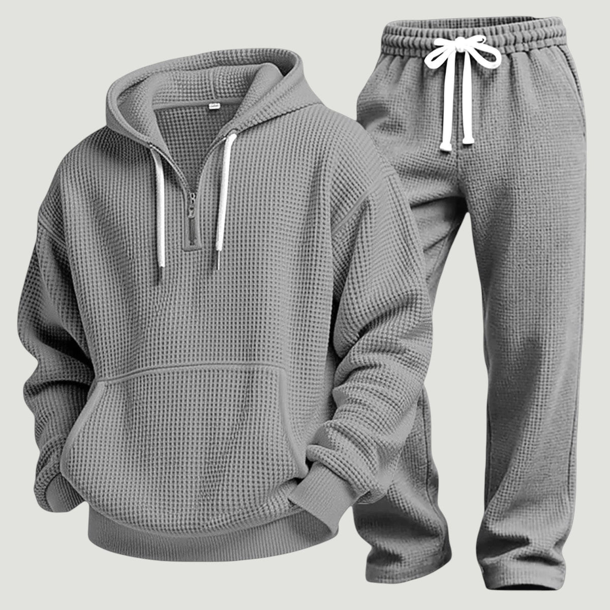 Men's Half-Zip Waffle Knit Hoodie and Joggers Set