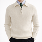 Men's Ribbed Knit Pullover with Short Zip Collar
