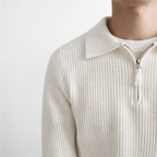 Men's Ribbed Knit Pullover with Short Zip Collar