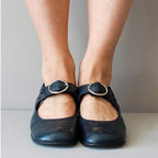 Women's Smooth Leather Single Strap Round Toe Flats