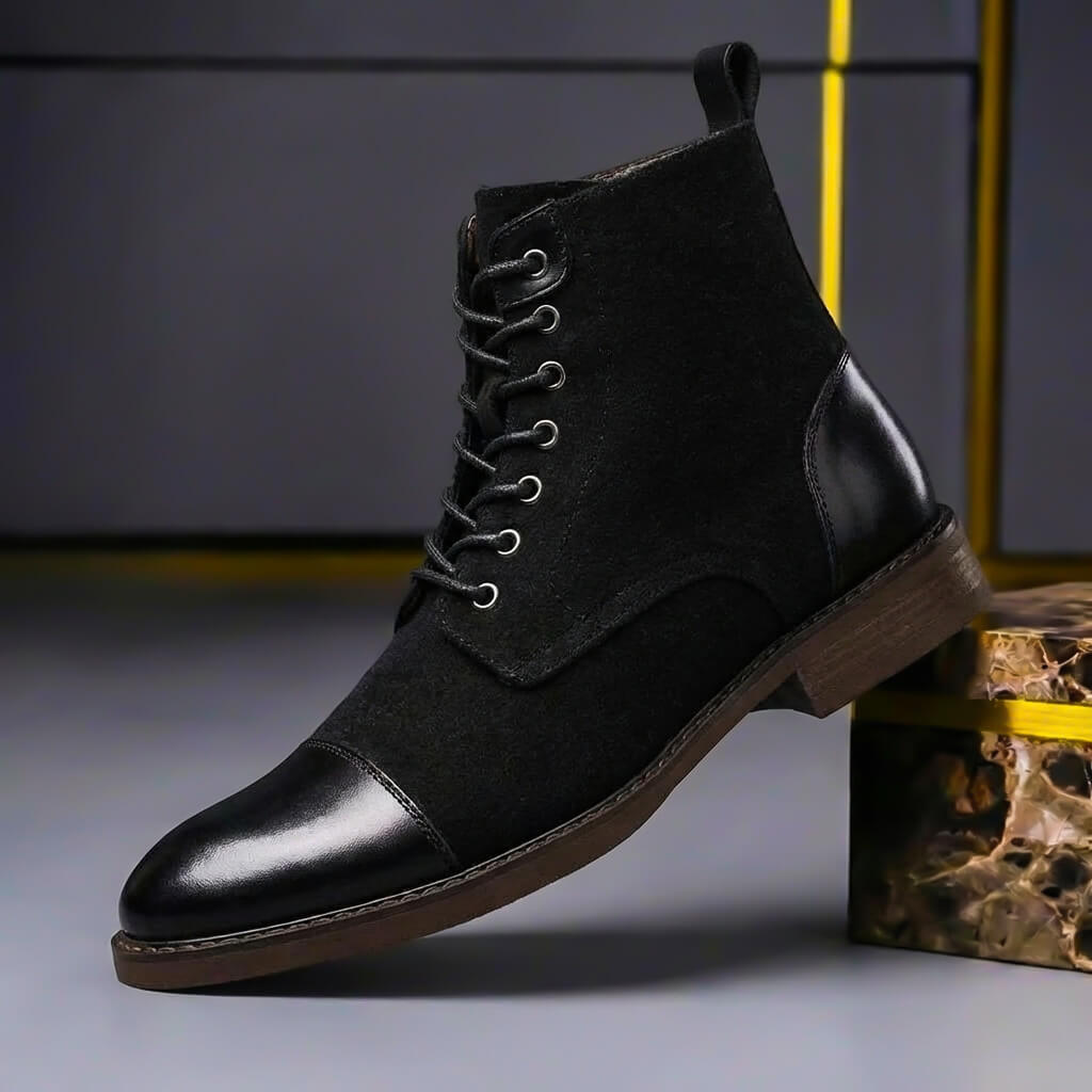 Men's Wool-Lined Leather Winter Boots with Shock-Absorbing Insoles – Black