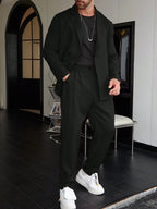 Men's Slim Two-Piece Suit with Straight-Leg Trousers – Black